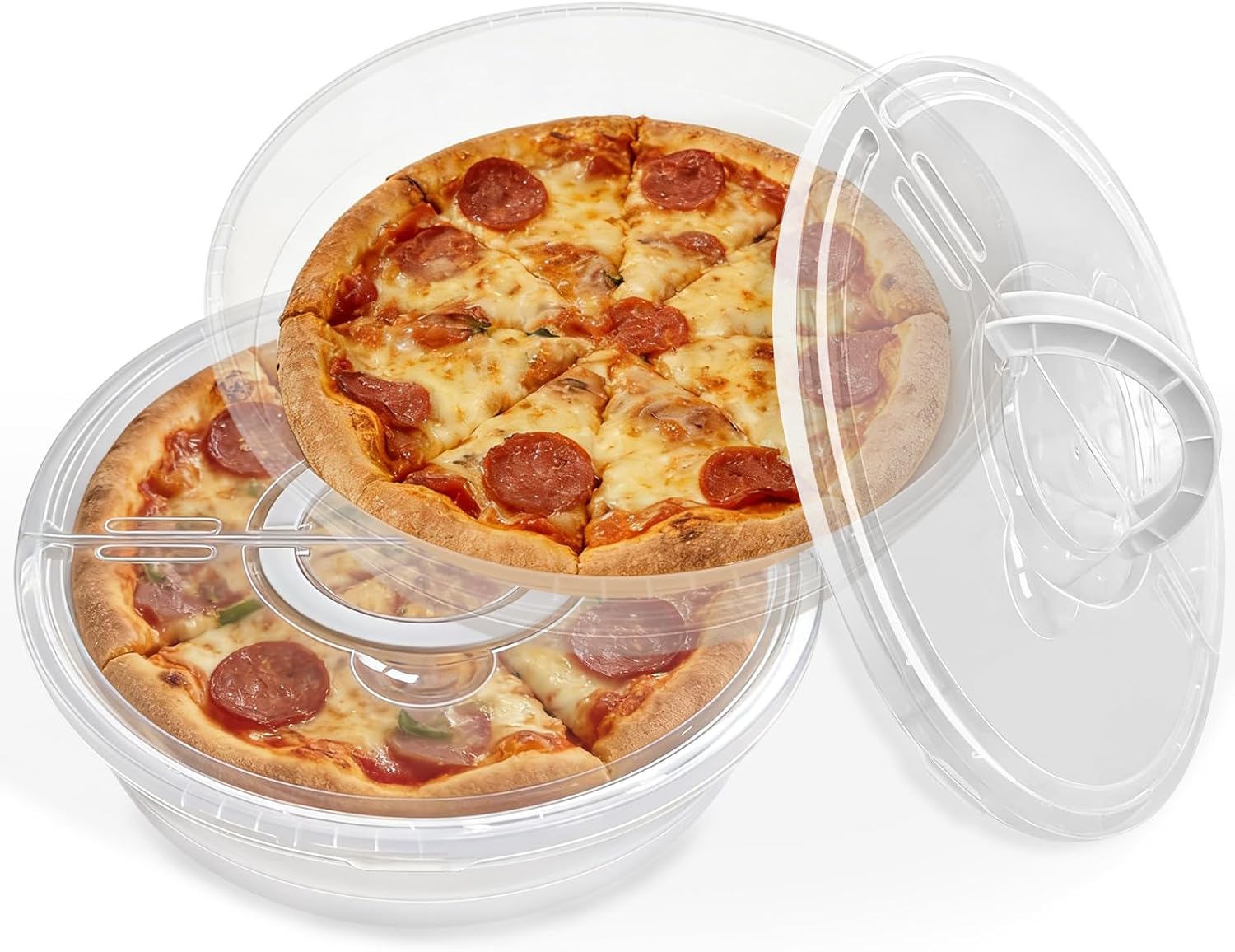 Pizza Storage Container Set, Reusable Pizza Container for Leftover Pizza, Pie Carrier with Lid and Handle, Pie Storage Container & Pie Holder(2/3 Pack + Egg Tray) (2 containers)