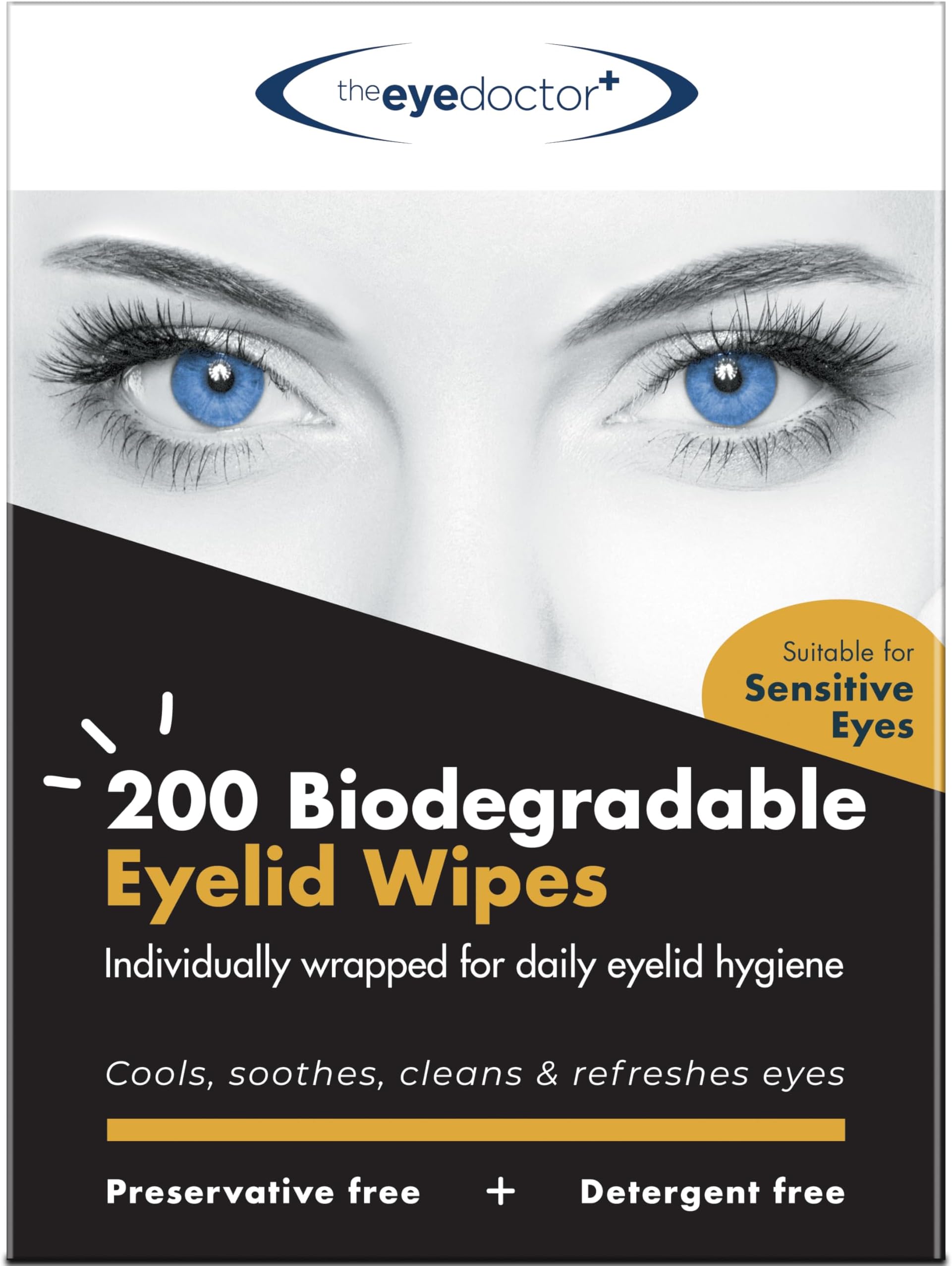 Eyelid Wipes x 200 - Eye Wipes for Dry, Sensitive & Itchy Eyes - Biodegradable Eyelid Cleansing Wipes - Preservative & Detergent Free - Eye Cleaning Wipes