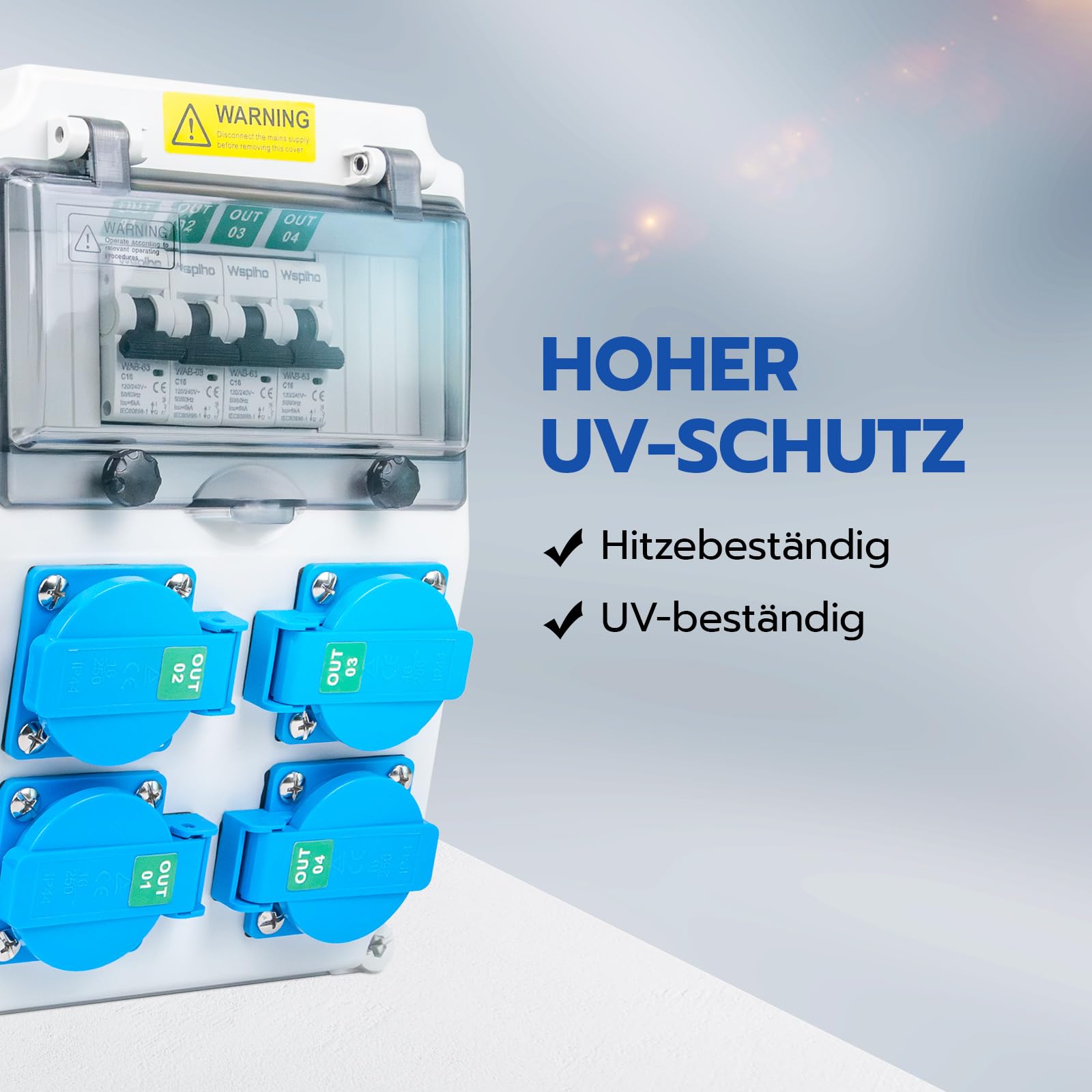 Baustromverteiler 16 A mit 1 Polig Leitungsschutzschalter,Wandverteiler mit 16 A Steckdose,Starkstrom verteiler Stromverteiler für Außenbereich Baustrom (4×16A 1P LS)