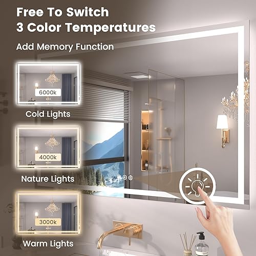 Miniatura 59 de Espejo LED de baño, 36 x 36 pulgadas con luz frontal y retroiluminada, antiniebla, espejo de tocador de baño para pared, función de memoria