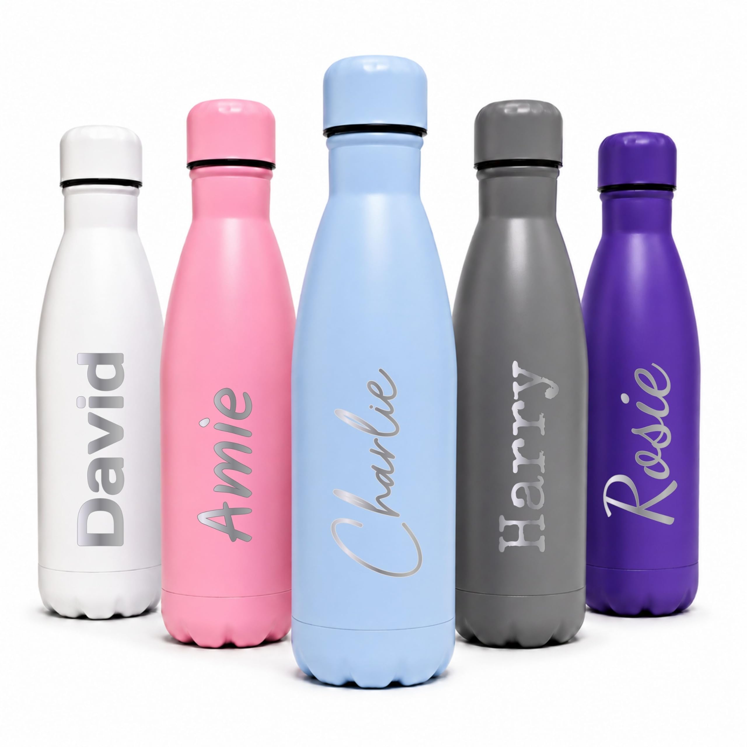 Chroma Custom Creation Personalised Stainless Steel Drinks Bottle 500ml – Engraved Thermal Water Bottle for Hot & Cold Drinks (Baby Blue)