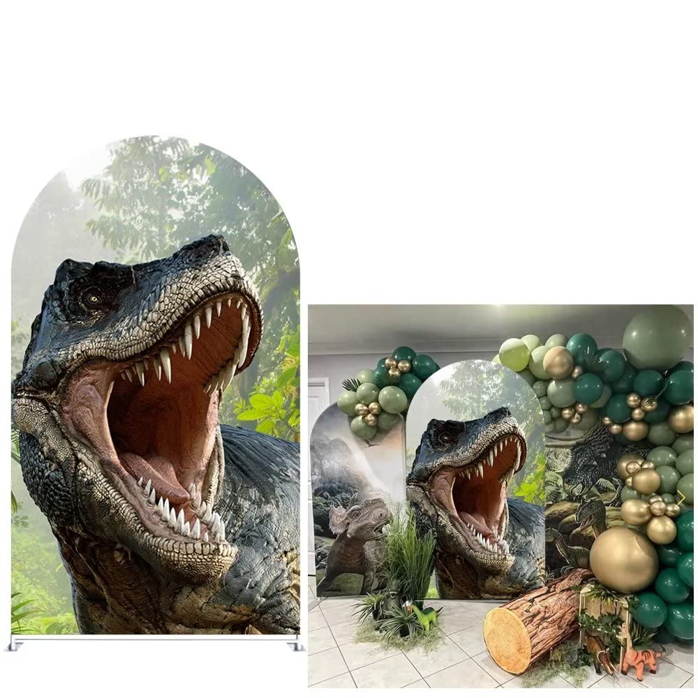 NIVIUS PHOTO Dinosaur Arched Backdrop 3x6.5ft Arch Wall Covers Stretchy Photography Background for Birthday Party Decoration