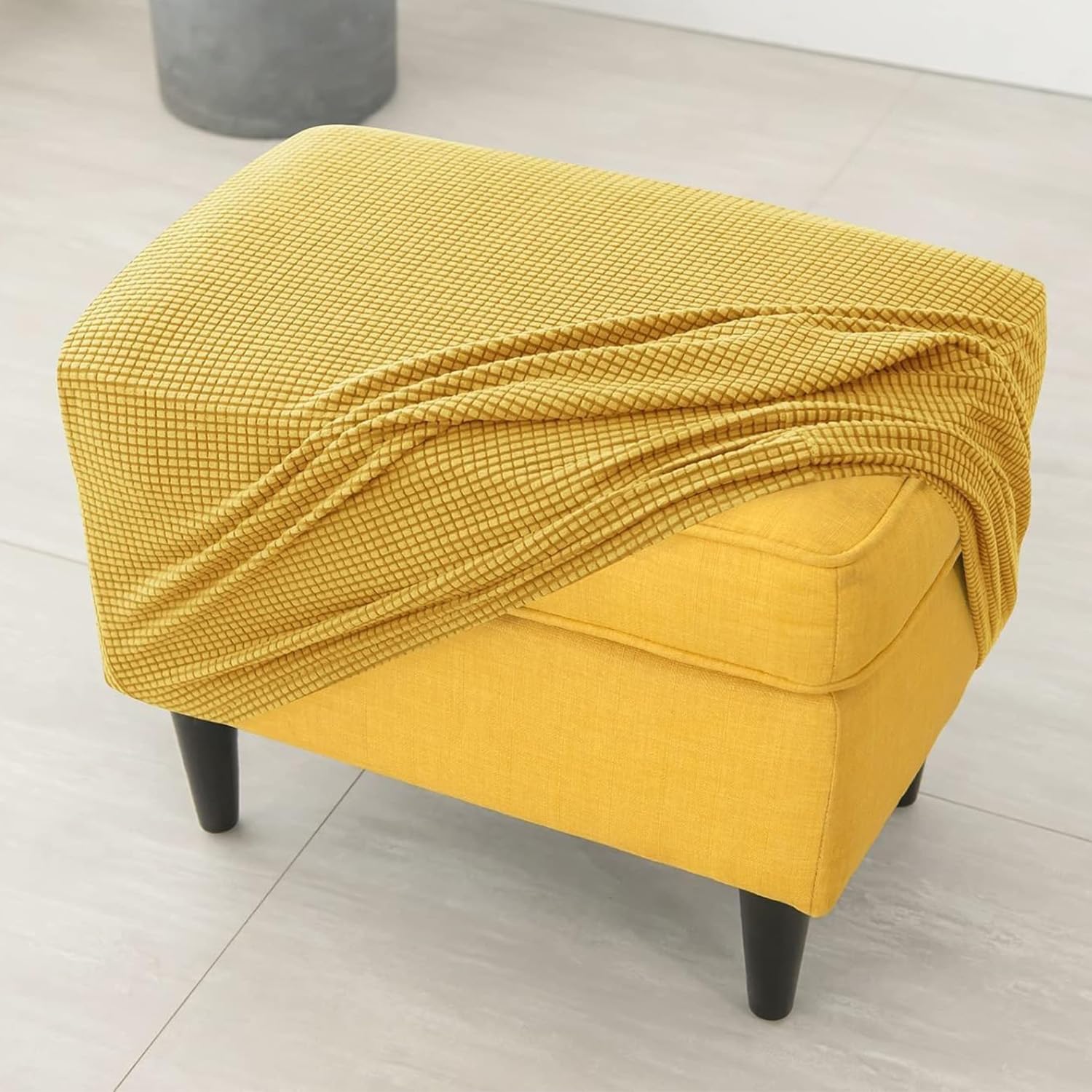 Copri Pouf Rettangolare Elasticizzato - Fodera Lavabile Per Ottomano Jacquard Seersucker - Foto 12
