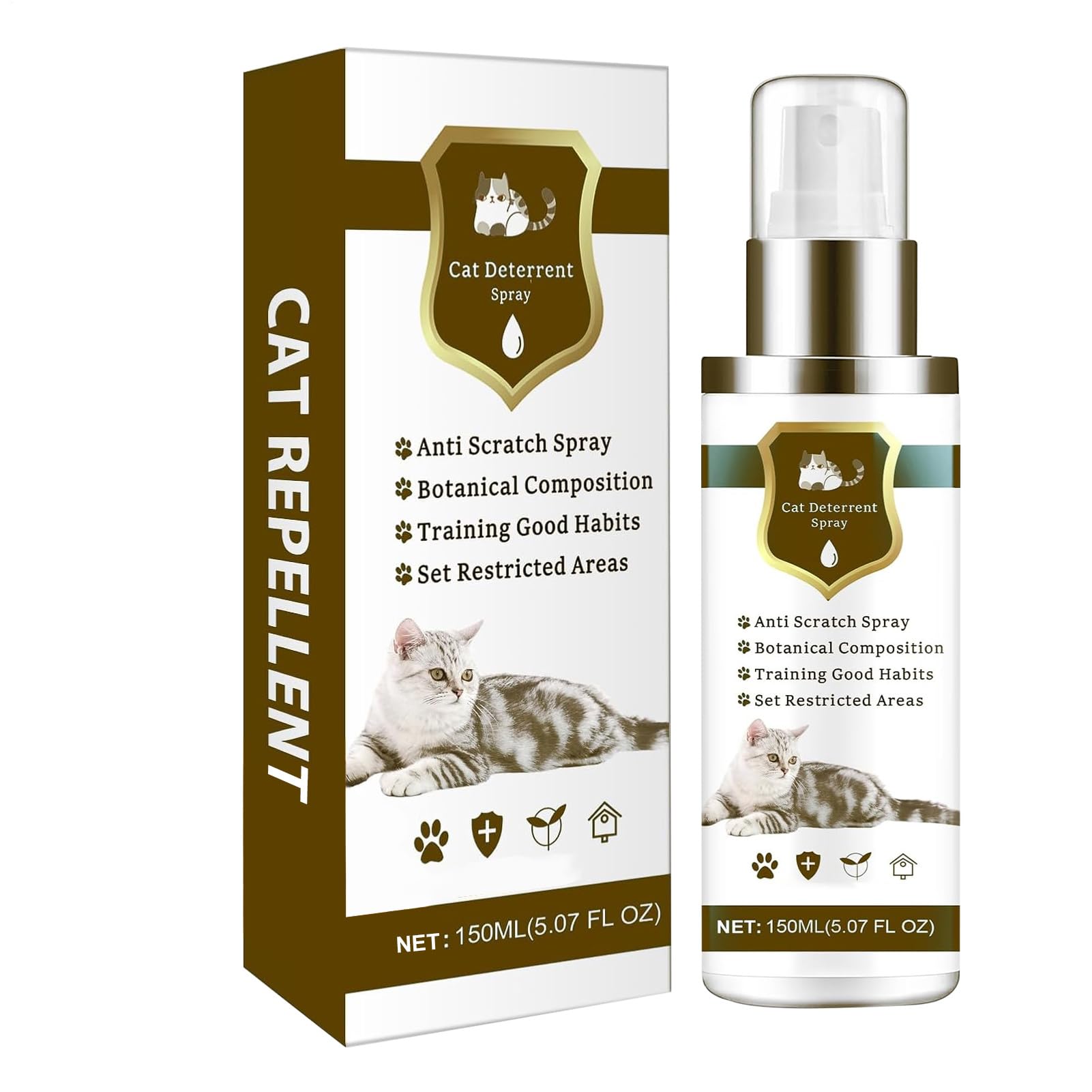 Spray Antigatos | 150ml Seguro Natural Antiarañazos - Control Interior Felino,Protege Neumáticos Sofás Alfombras Césped Patio Balcón Terraza Piscina