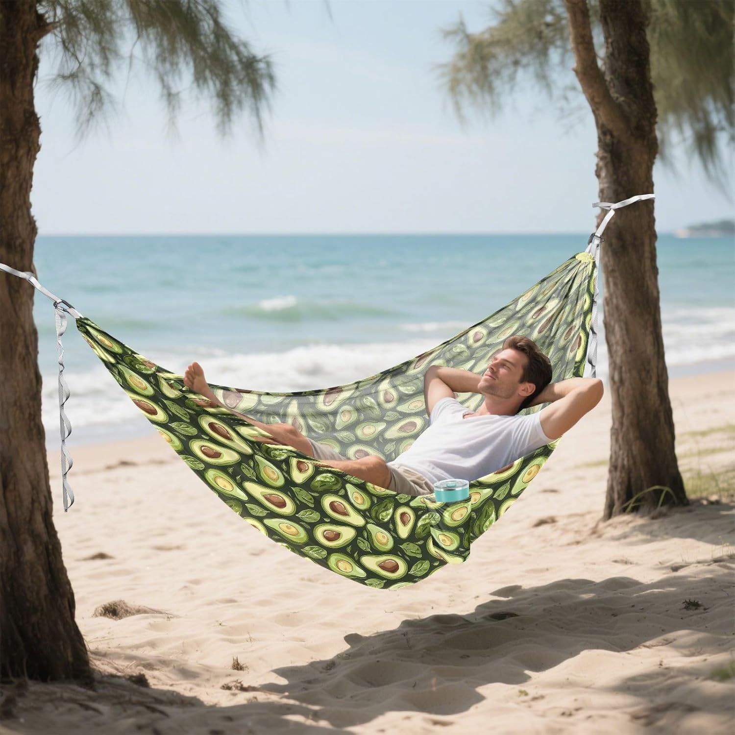 ALAZA Avocado Leaf Green Camping Hammocks Single or 2 Person 500 lbs Portable Parachute Travel Hammock w/Tree Straps for Hiking Backpacking Indoor Outdoor