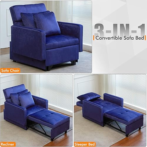 Miniatura 2 de CDCASA Silla convertible cama sofá cama 3 en 1 con respaldo ajustable 2 almohadas en una tumbona sofá cama sillón para sala de estar espacios