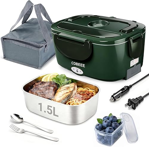 Miniatura 15 de Lonchera eléctrica, calentador de alimentos portátil de 33 onzas, calentamiento rápido de 100 W y acero inoxidable 304 a prueba de fugas, 3 en 1