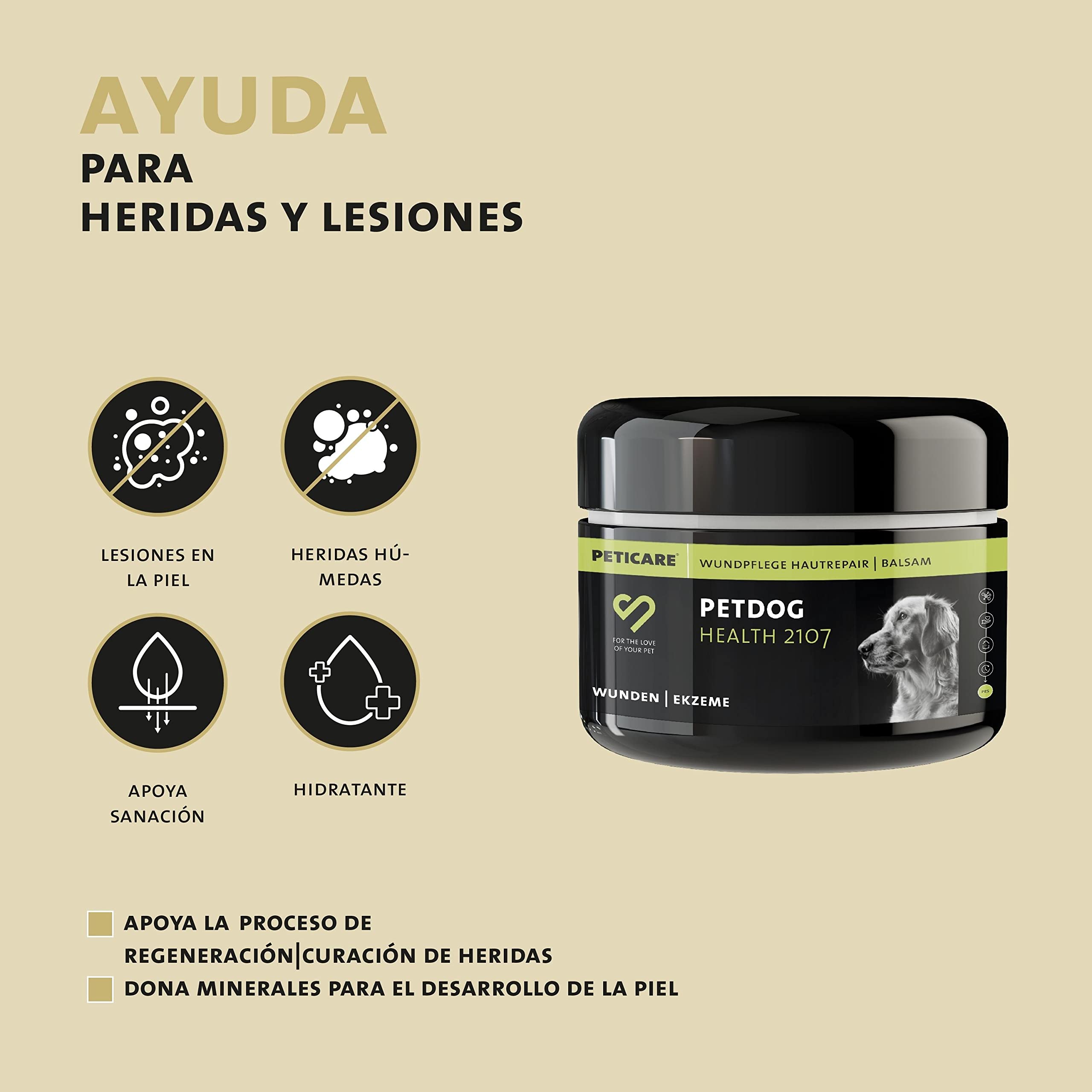 Peticare Tratamiento de heridas para Perros, Caballos y Gatos - pomada para heridas con picor severo, heridas por mordedura, abrasiones - petAnimal Health 2107