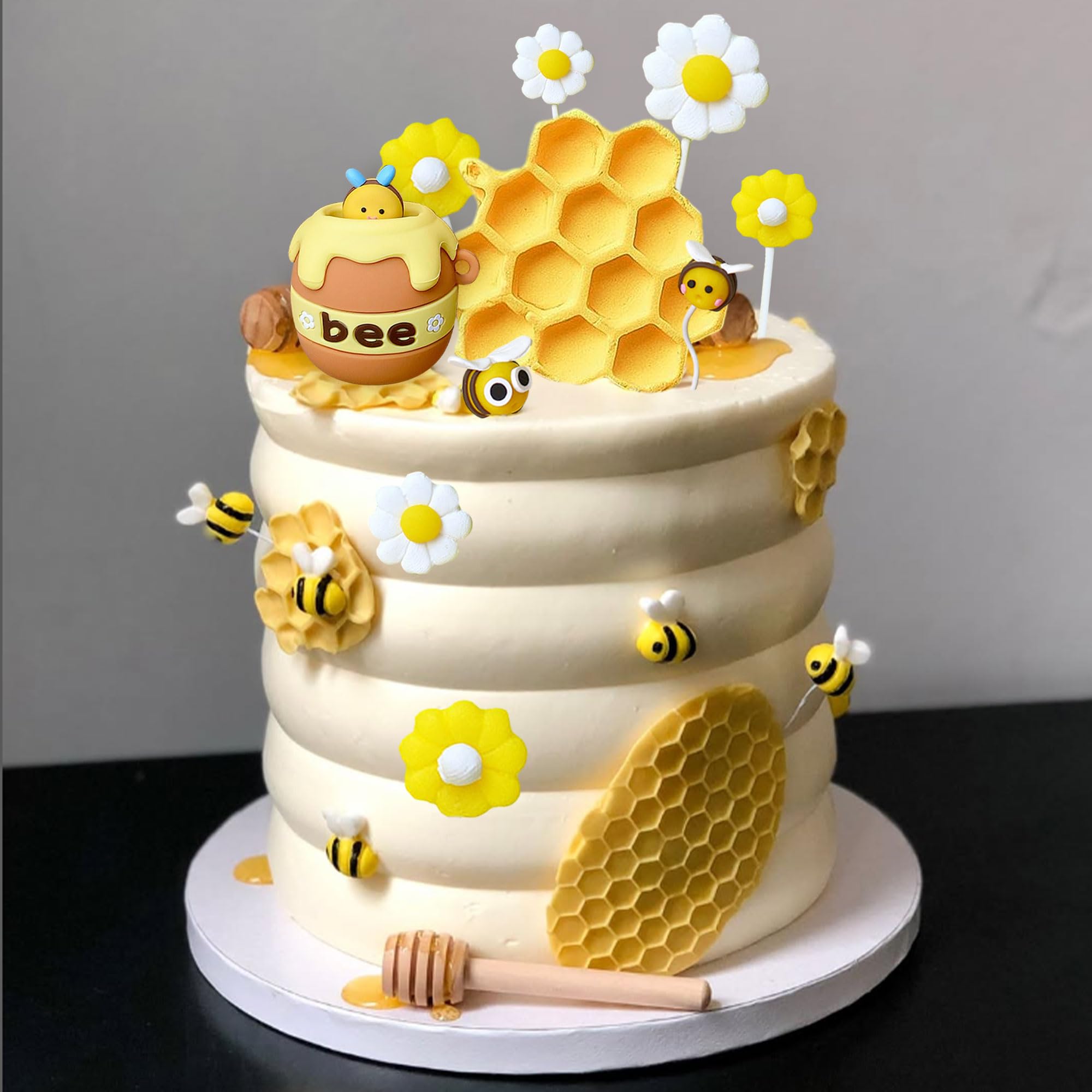 13 decorazioni per torte a nido d'ape a forma di cuore glitterato, decorazioni per feste di compleanno per bambini, ragazze, ragazzi, baby shower, forniture per feste a tema ape, decorazione per torte
