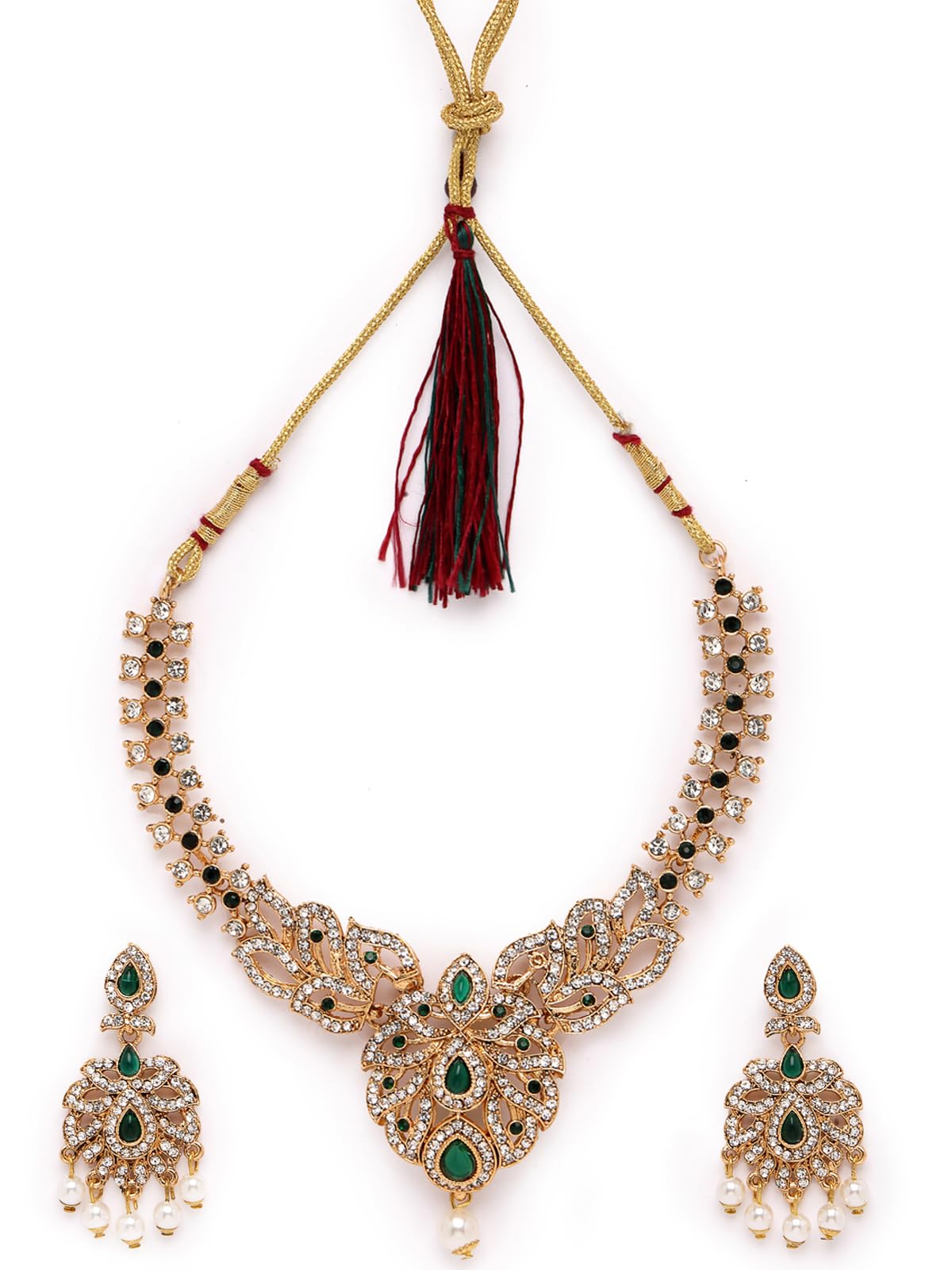 SukkhiDramatic Gold Plated AD Stone Collar Bone Necklace Set And Earring | Jewellery Set For Women (NS105660)