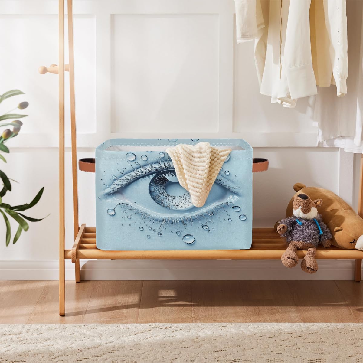 Small Storage Basket Foldable Abstract Art Eyes Cube Organizer Bin with Handles Kids Toy Organizer Box Collapsible Fabric Hamper for Nursery Living Room Bedroom Decort Gifts