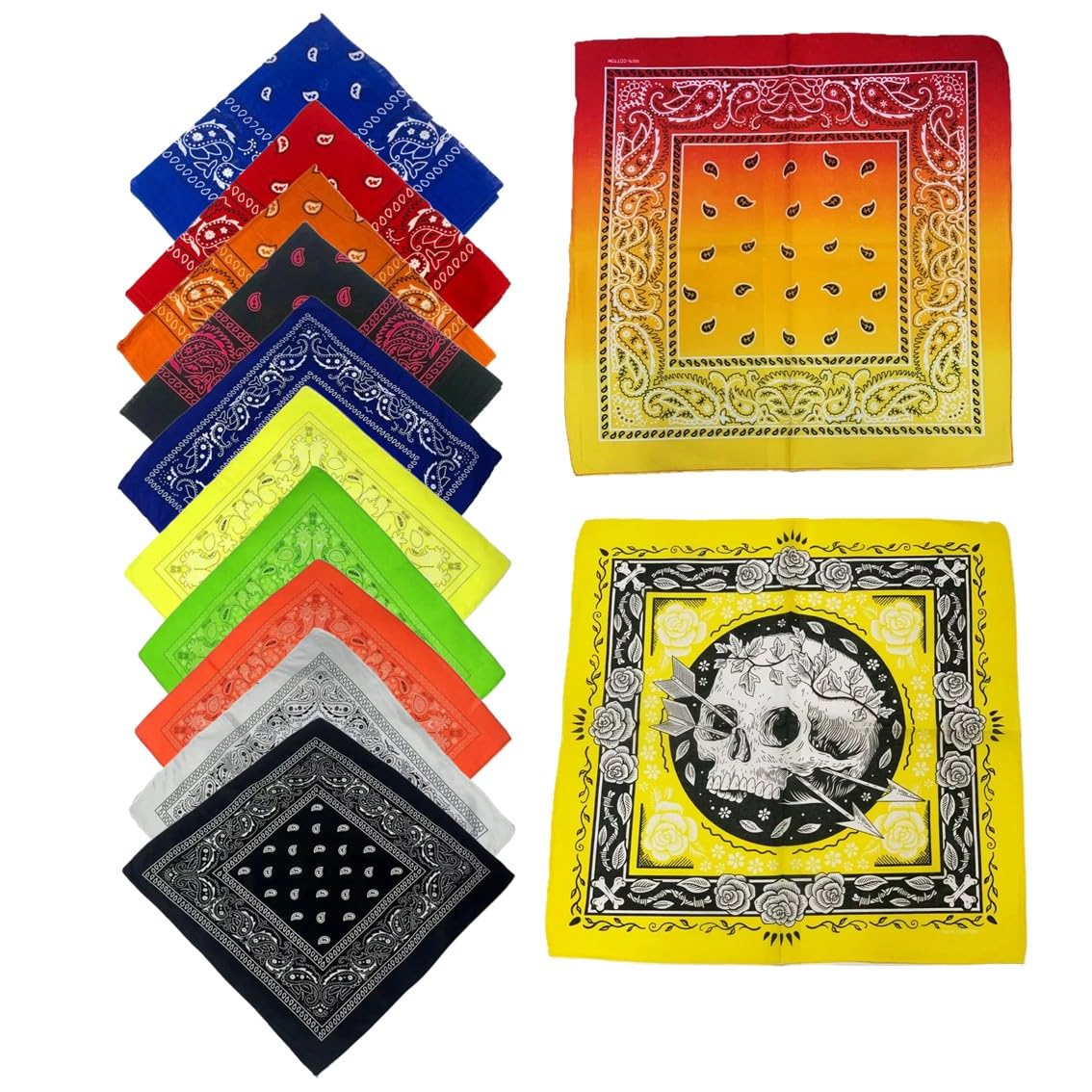 Stylex Party 12 Pack Bandana, Colourful Paisley Bandanas For Women Men, Cotton Bandana Headband, Stylish Hair Scarf Neckerchief Snood Skull Cap, Face Covering, Square Cowboy 22x22in (12 Items)