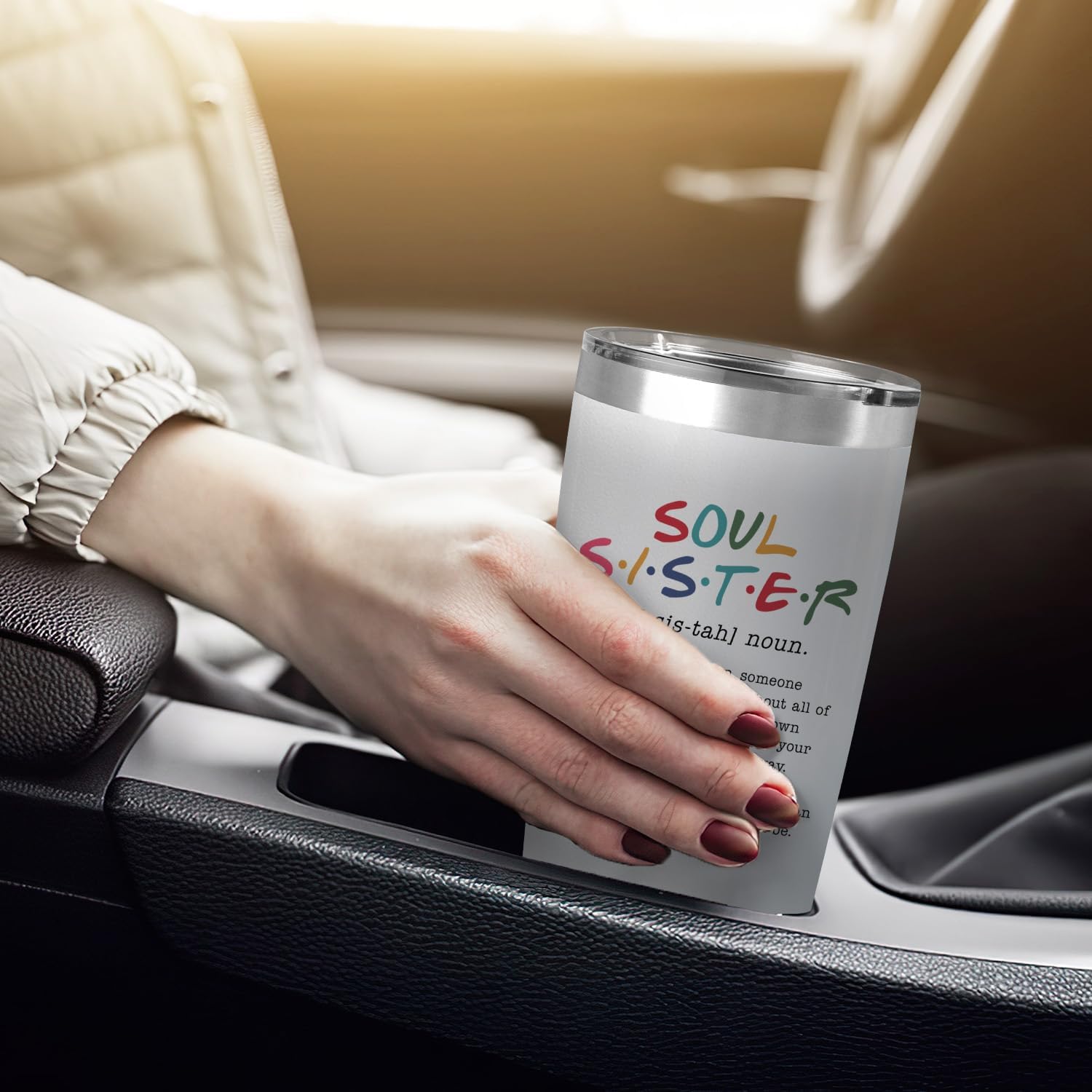 TEEZWONDER Valentines Galentines Day Gifts for Women Friends - Soul Sister Stainless Steel Insulated Tumbler with Lid 20 oz - Inspirational Birthday Friendship Gifts for Women Friend BFF Work Besties - Image 4