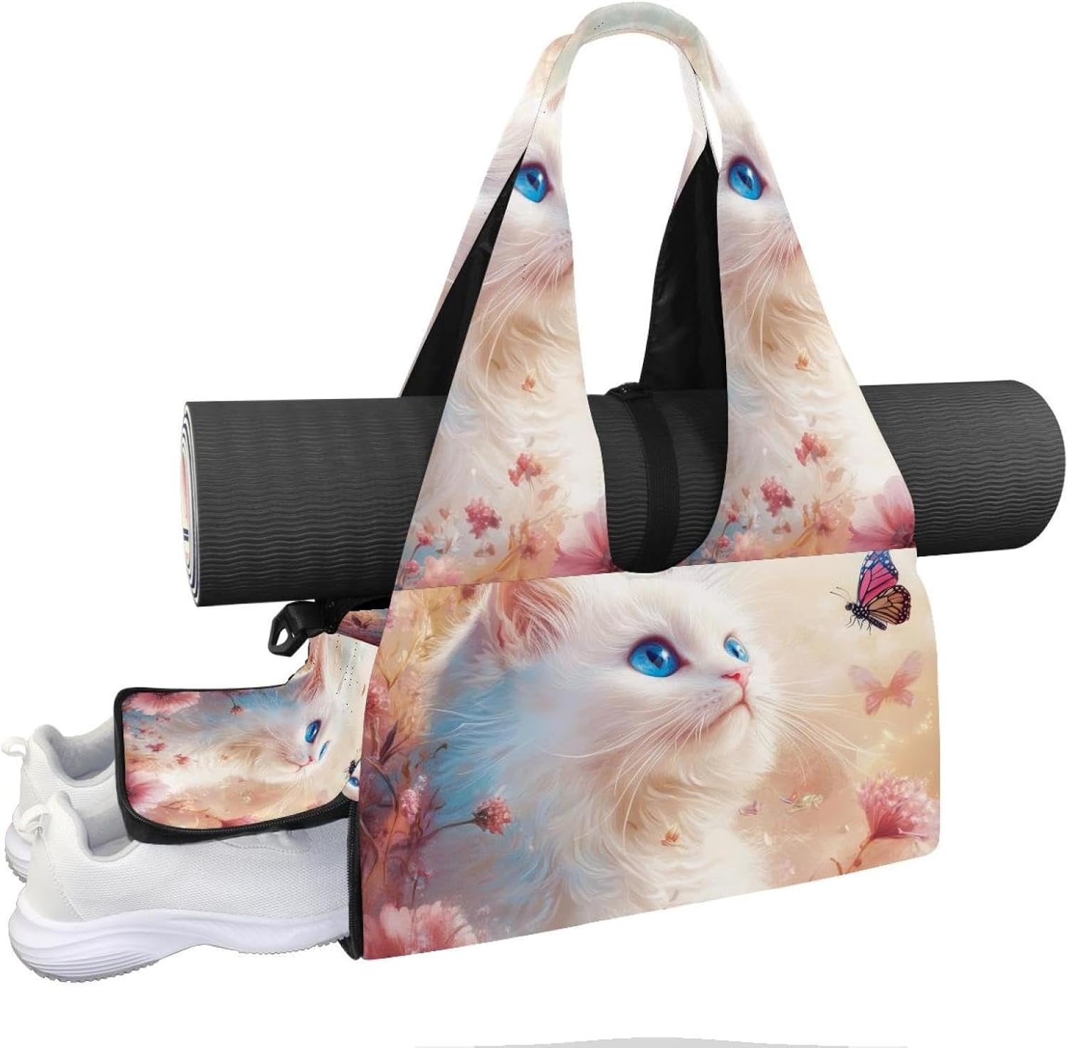 Yoga Mat Bag, Gym Workout Bag with Shoe Compartment, Wildflowers Pilates Bag for Women, Quick Access Storage Yoga Tote Bag for Sports Travel Office