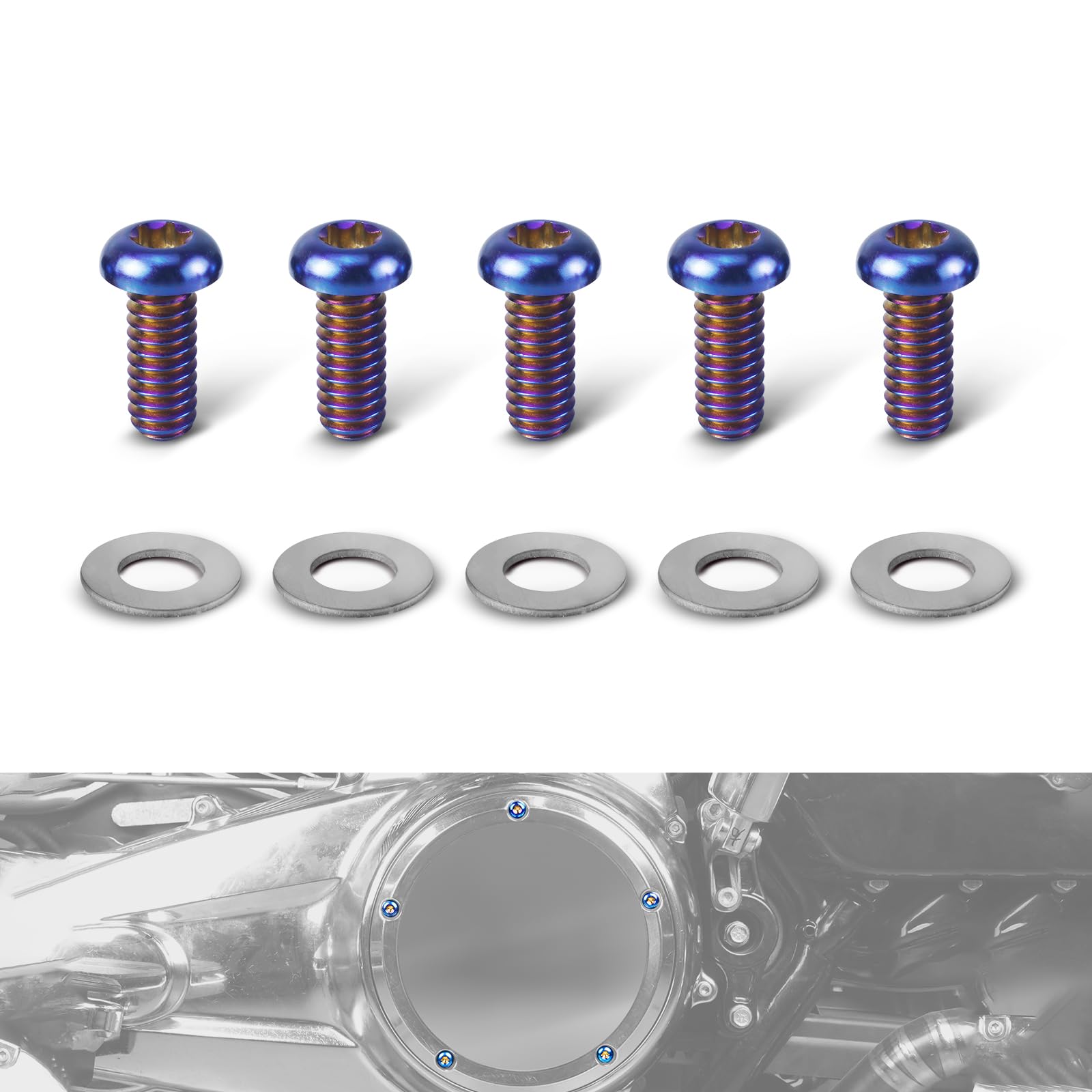 NICECNC Derby-Abdeckschrauben, Compatibile with Harley Davidson Blackline FXS, Breakout CVO FXSBSE, Super Glide FXD 2007–2010, Siehe Passform, Titanlegierung, Blau, 5 Stück