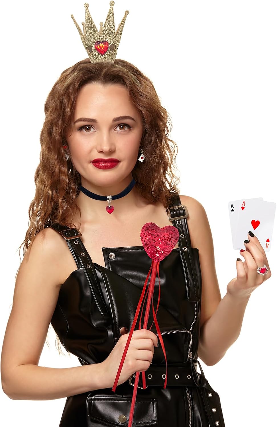 6Pcs Queen Costume Accessories Set with Red Hearts Crown Headband Scepter for Women - Image 6