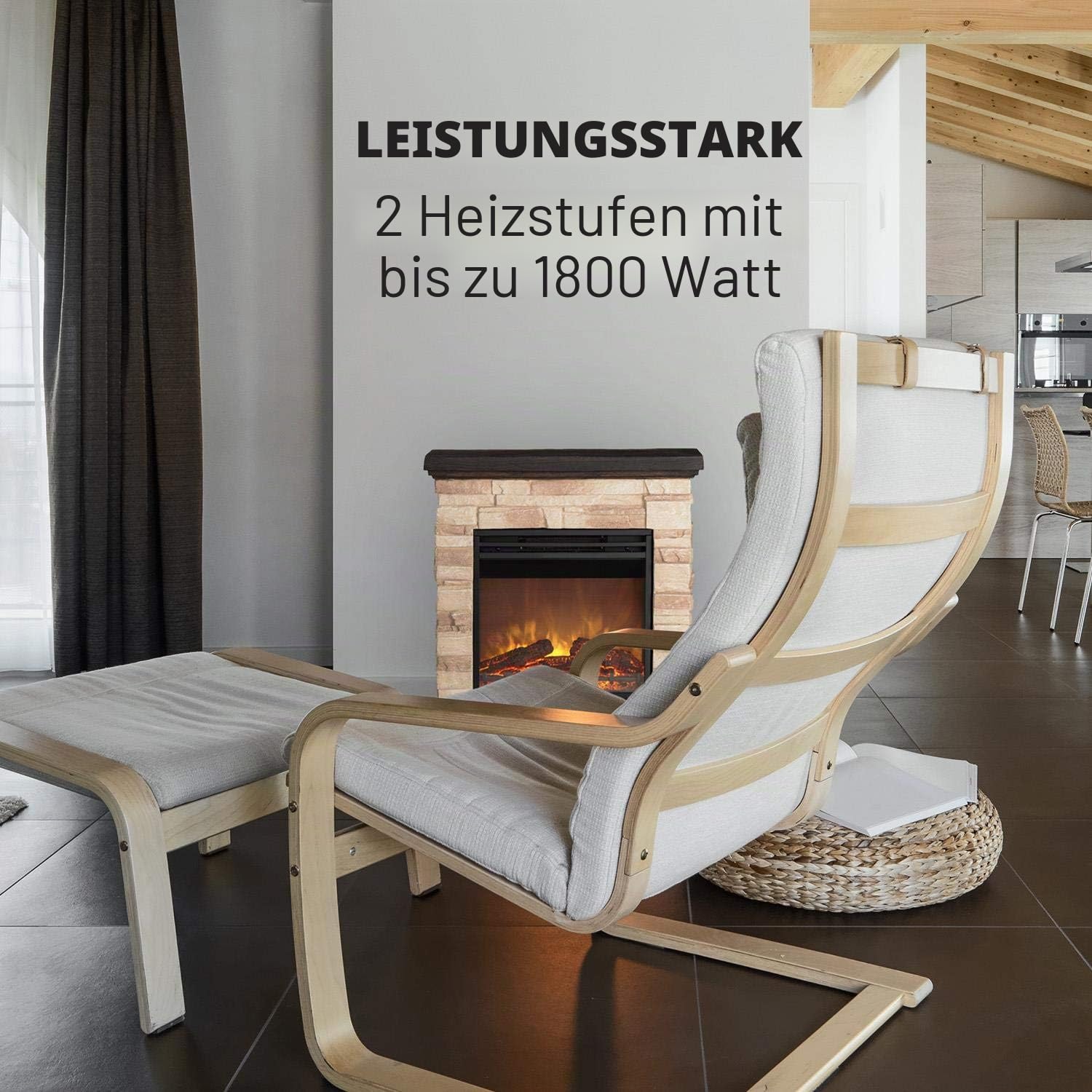 Klarstein Kaprun Elektrokamin - Kamin elektrisch mit 1800 W Leistung und Flammeneffekt, Elektro Kamin Steindekor, Polystone, inkl. Fernbedienung, schwarz-braun