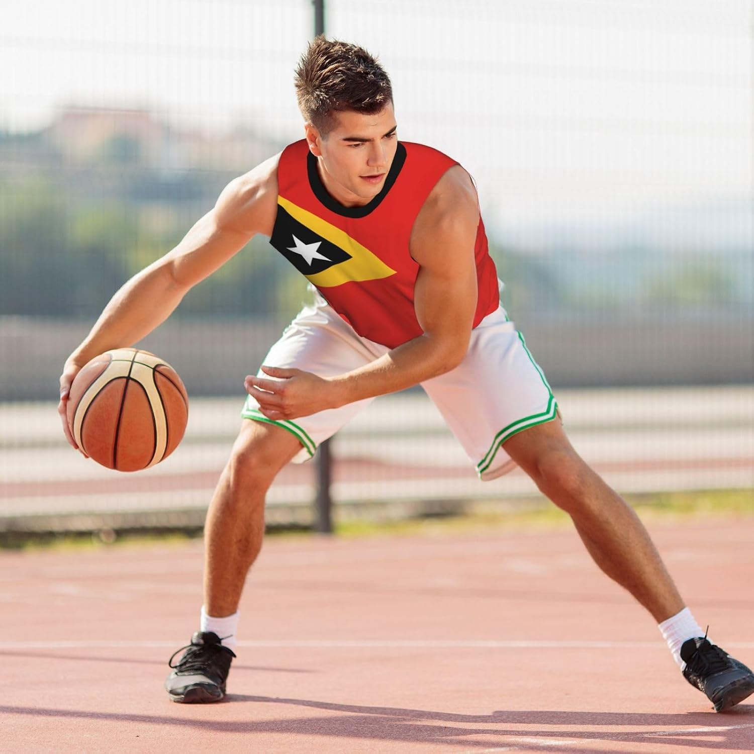 East Timor Flag Basketball Jersey Sports Jerseys for Men Running Fitness Training Sleeveless T Shirt