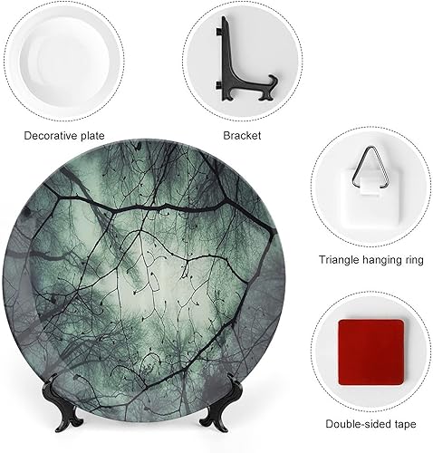Miniatura 3 de XISUNYA Plato decorativo de 10 pulgadas, plato de vajilla de terror, diseño de bosque de fantasía mágica, estampado de hadas, otoño, para colgar en