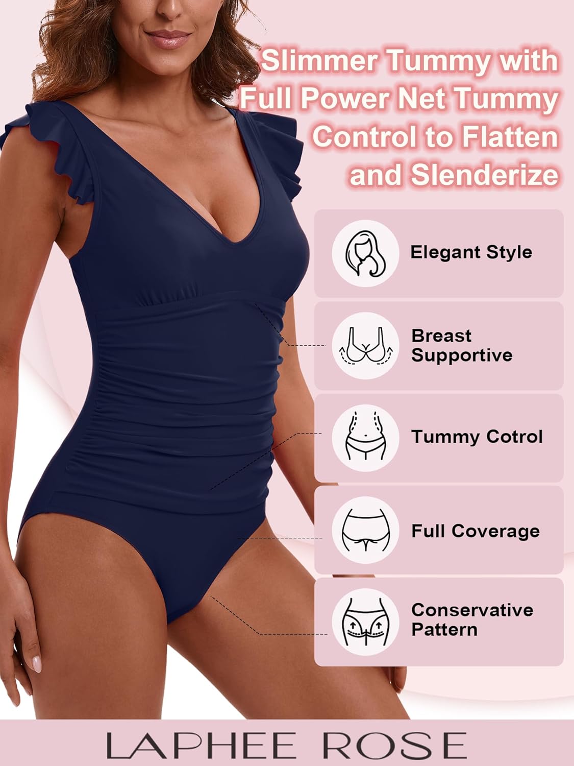 Women's Ruffled One Piece Swimsuit Tummy Control Bathing Suits Swimwear - Image 4
