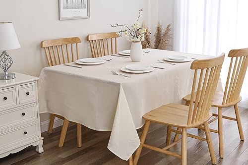 Miniatura 6 de Mantel rectangular de jacquard crema de 54 x 84 pulgadas, resistente al agua y sin arrugas, para exteriores, interiores, fiestas, bodas, comedor