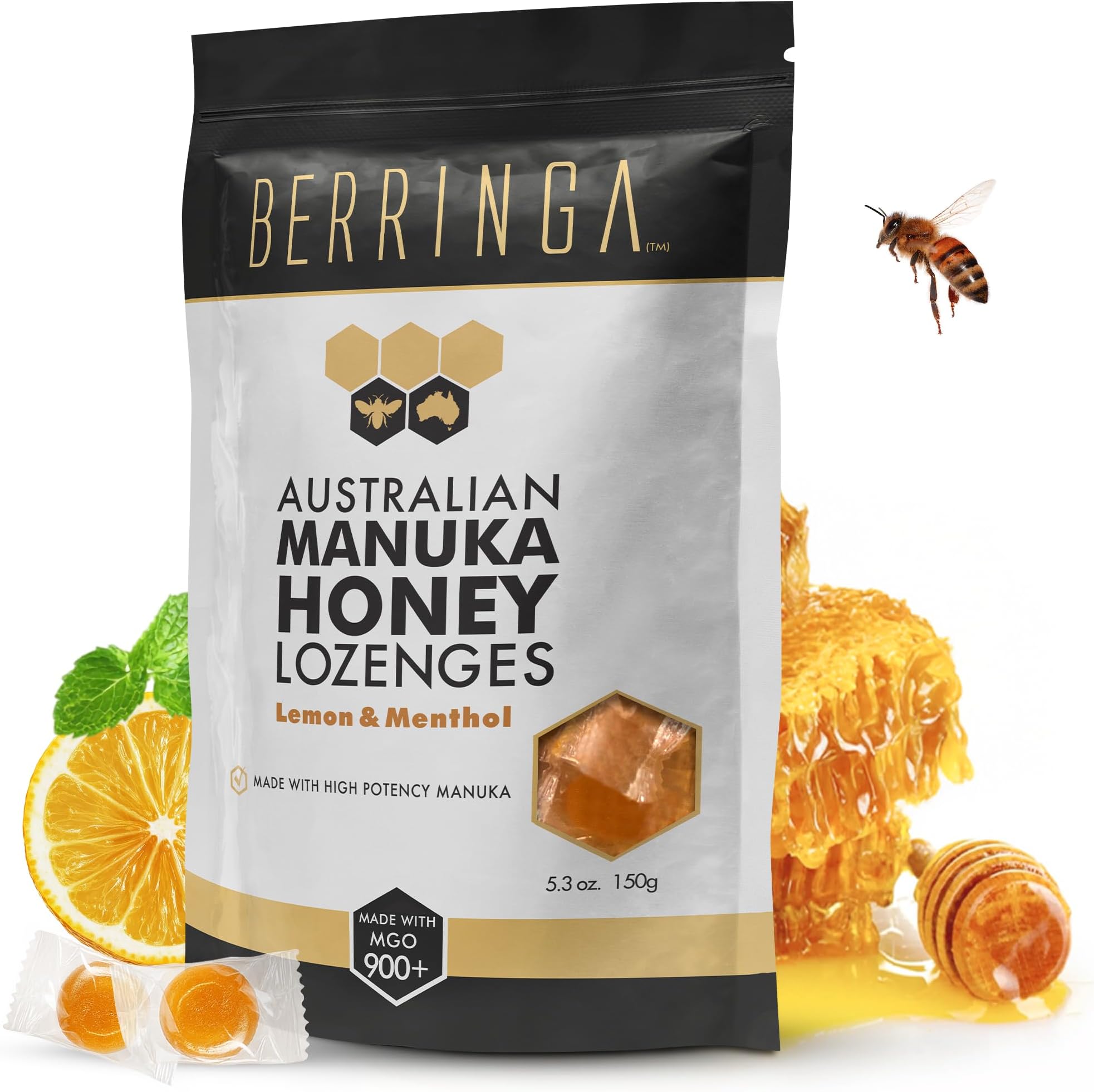 Berringa Australian Manuka Honey Lozenges Lemon & Menthol 900+ MGO