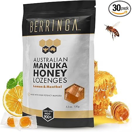 Berringa Australian Manuka Honey Lozenges, Lemon & Menthol, MGO 900+, 5.3 oz, 30 Count