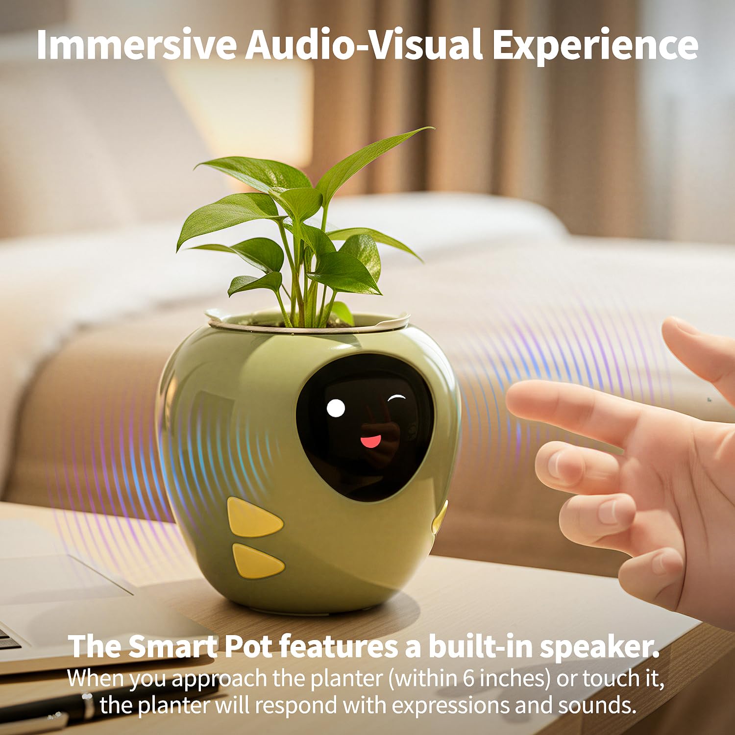 Plantbot Robot de Macetas Inteligente Mejorado Grande con Inteligencia Artificial, Pantalla de Tiempo y Temperatura, y Numerosas Animaciones Expresivas, para Decoración Interior, Regalos (Verde)