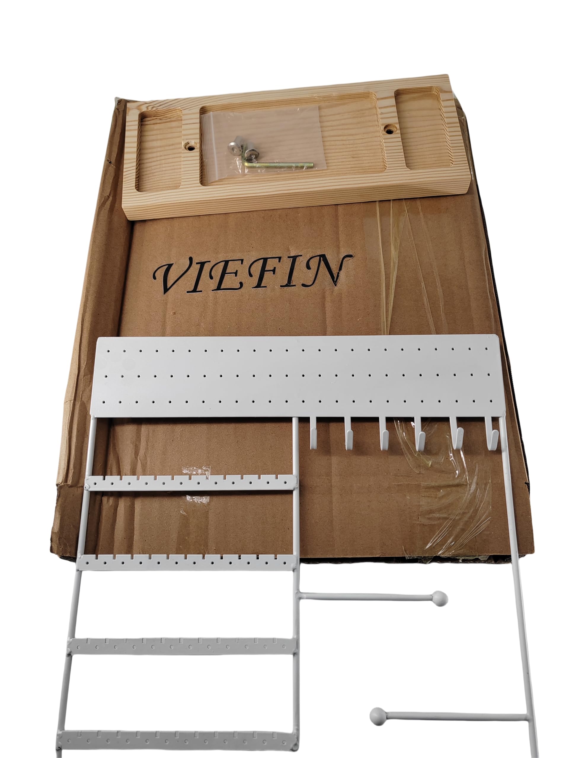 VIEFIN Hanging Jewelry Organizer Stand Jewelry Towers Earring Holder, 5-Tier Jewelry Stand Display With 120 Holes For Earrings Necklaces Bracelets Watches Rings, Hanging Jewelry Trays Gift- White