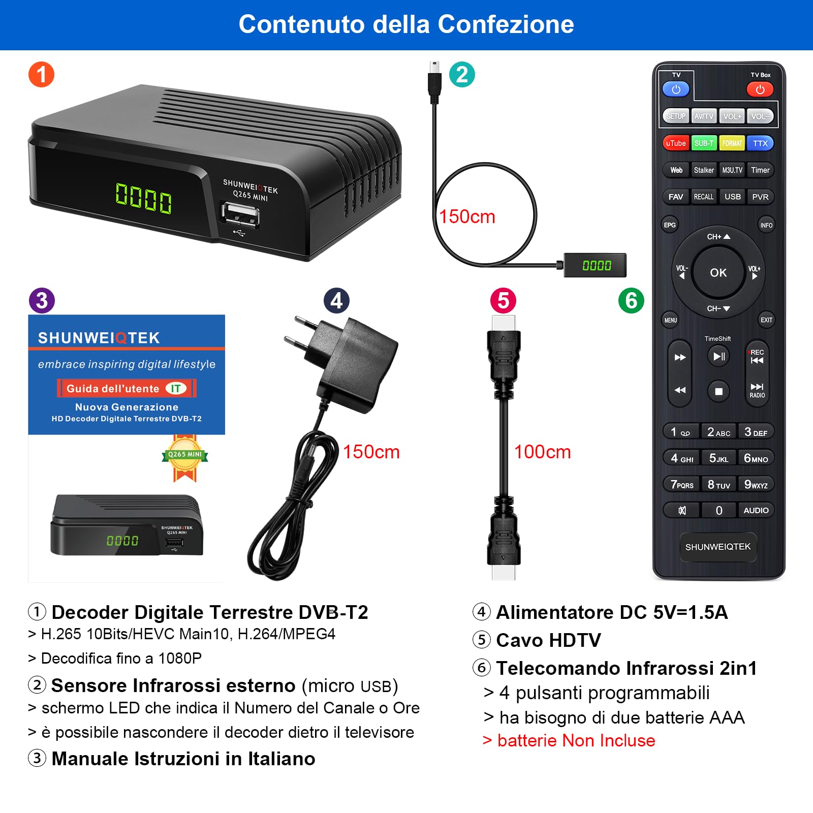 Decoder Digitale Terrestre 2025 con PVR Registra Programmi Preferiti, Mini Ricevitore DVB-T2 con Ordinamento LCN e FM Radio, Uscita Scart Hdmi e H265 HEVC Full HD 1080P Decodifica