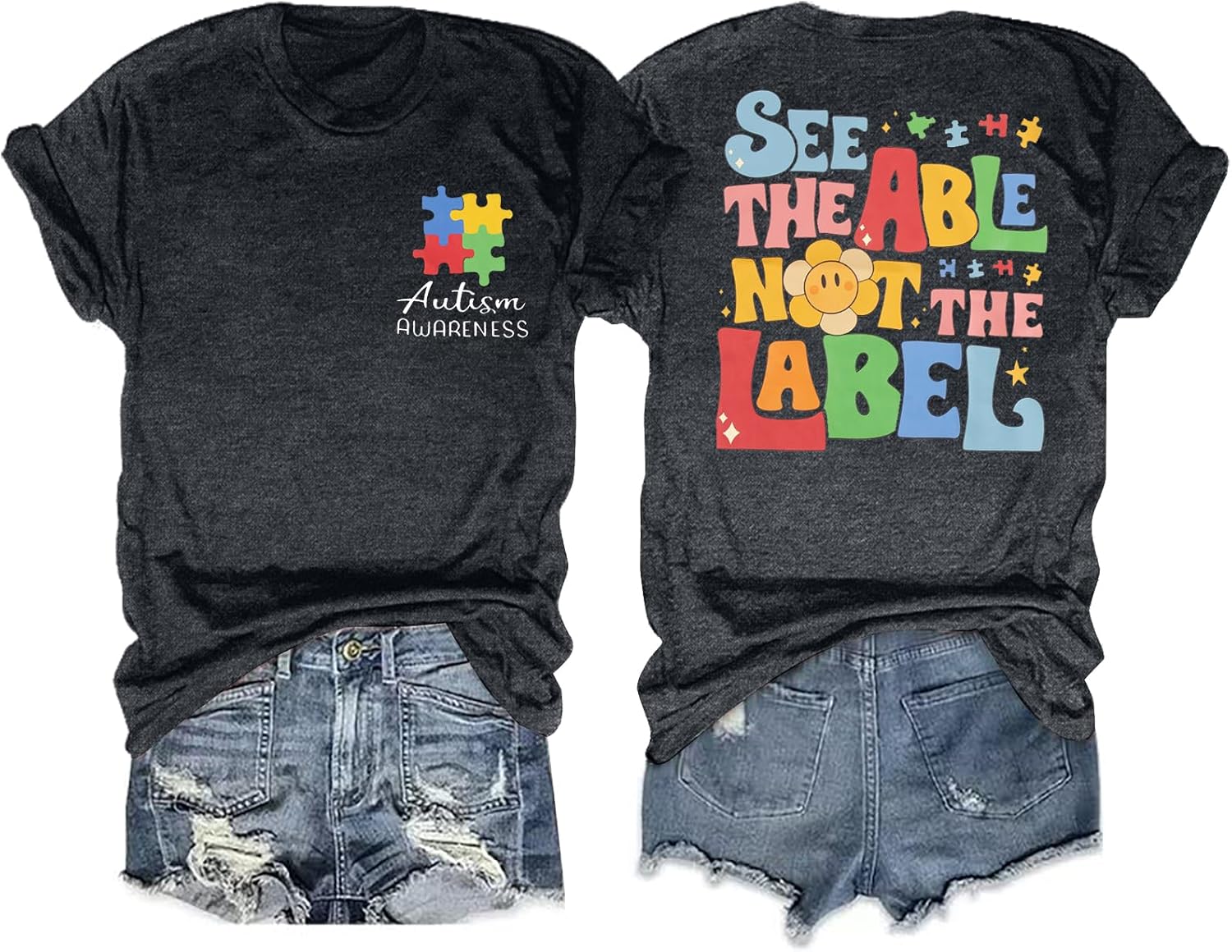 Autism Awareness Shirt Women See The Able Not The Label Autism Shirt Casual Inspirational Short Sleeve Positive Tee Tops