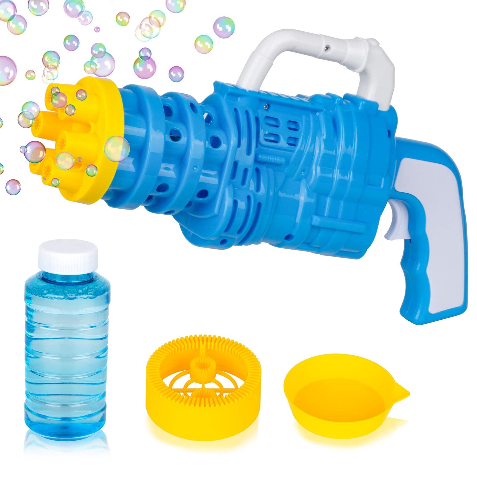 JOYGOGO2 in 1 Bubble Machine, 2 Modes Bubble Guns for Kids, Children's Summer Outdoor Bubble Toys, With Replace Head, 1 Bubble Liquid & Tray, Birthday Wedding Gift, Party Favors