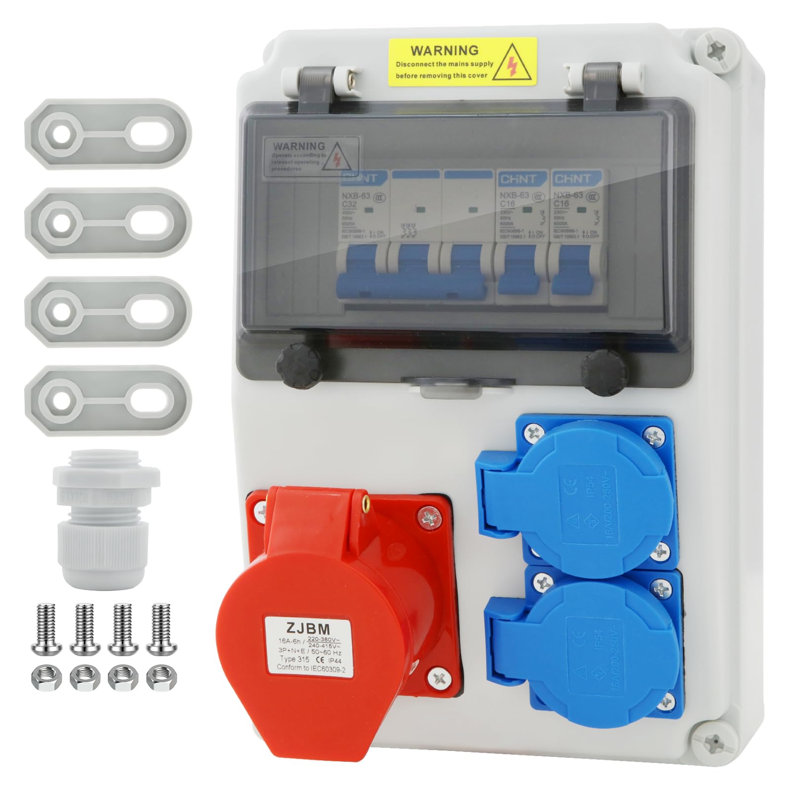 Baustromverteiler 16A verteiler Bausatz,Wandverteiler mit fi Schalter Bringen,2xSchuko-Steckdose und CEE-Steckdose,IP54 Wasserdicht Stromverteiler Steckdose,für Drinnen und Draußen Baustromverteile