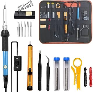Electric Soldering Iron Set, Soldering Iron Kit, 110V 60W, Inner-heat, Adjustable Temperature Soldering Iron for Electric Repairing, 5 soldering tips, 2 Tweezers, 2 Tin-tubes, 1 Portable Carry Bag