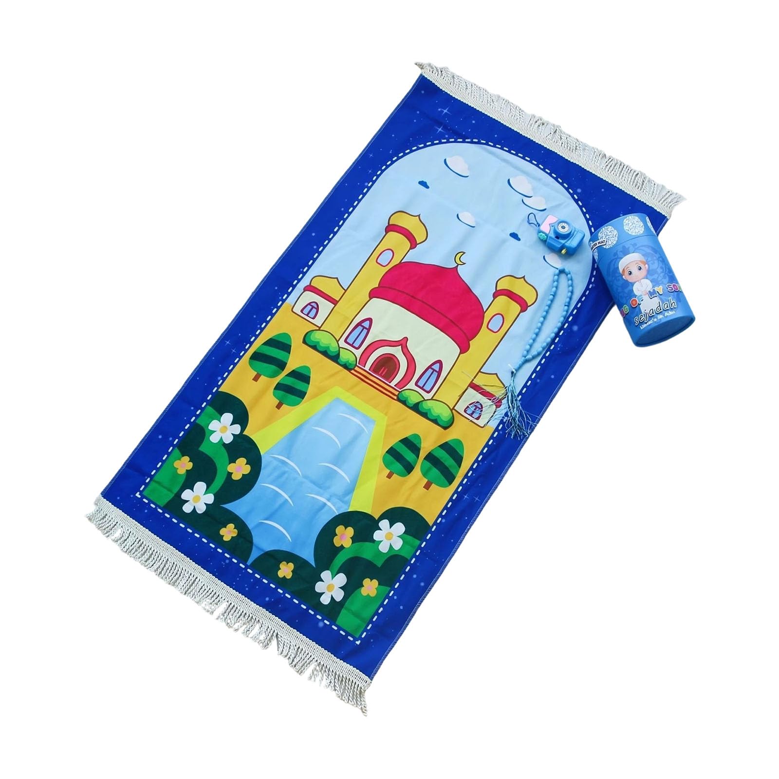Tsophreniq Islamics Prayer Carpet for Muslims Mat Carpet Islamics Gift Pray Rug Children Cartoon Print Blanket with Tassels Children Prayer Rug