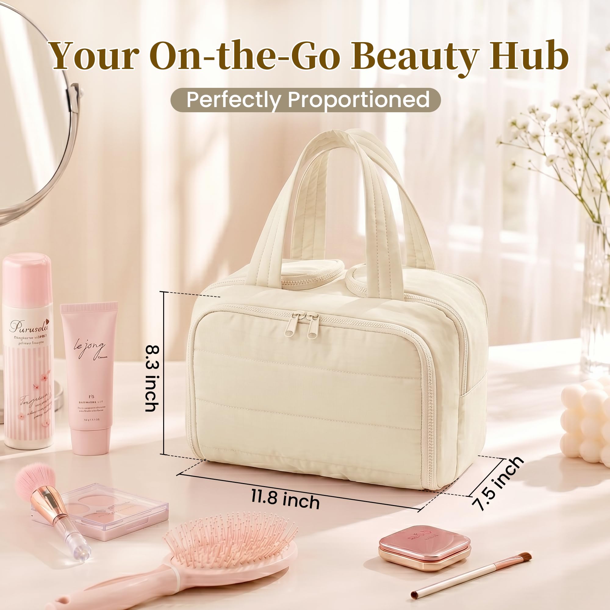 Beauty case da viaggio: grande capacità, 4 scomparti, separazione bagnato/secco, tessuto leggero ultra morbido e design anti-fuoriuscite, per viaggi, palestra, regalo (30 cm di lunghezza