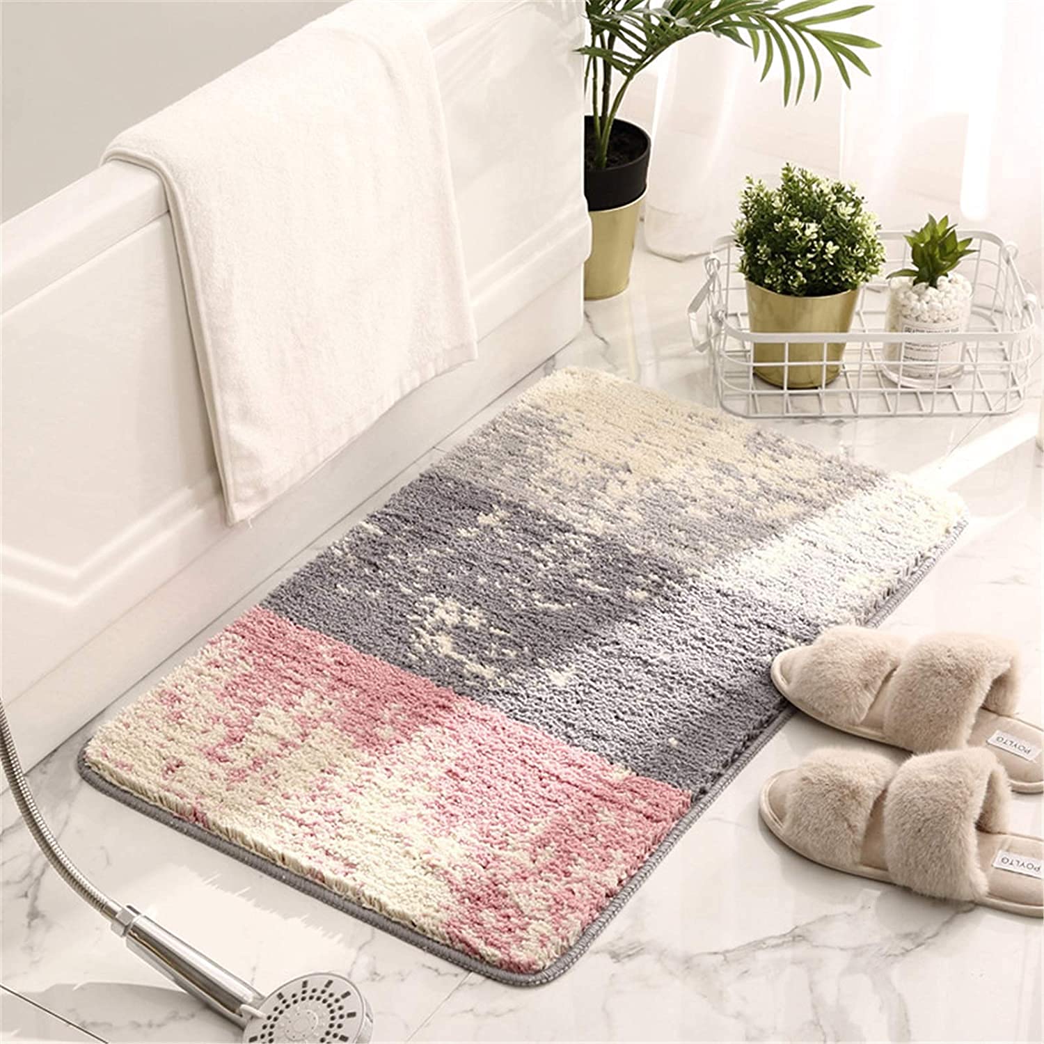 Tapis de bain rose microfibre absorbant et antidérapant taille M