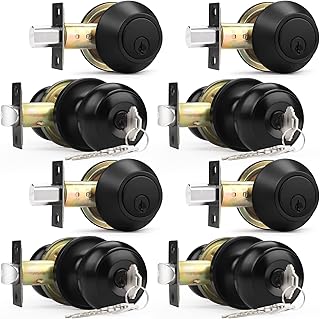 Probrico Entry Door Knobs and Single Cylinder Deadbolt Lock Combo Set, Keyed Alike, Flat Black, Set of 4