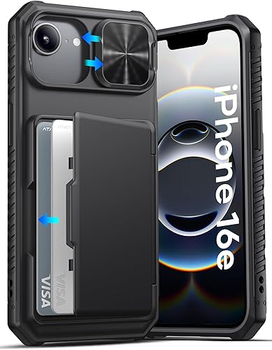 Miniatura 52 de ATATOO Funda para iPhone 16 con tarjetero (almacena 3-5 tarjetas) [bloqueo RFID] y funda para cámara deslizante, protección de grado militar, funda
