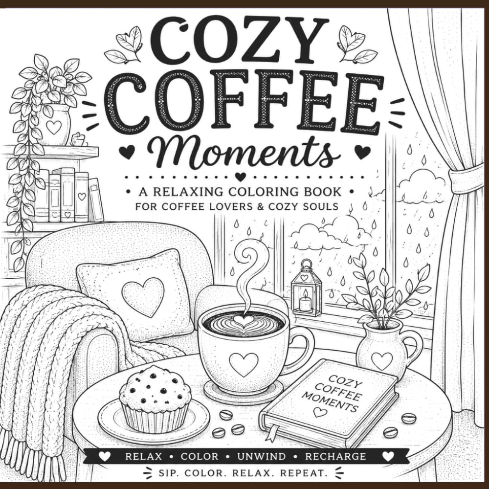 Cozy Coffee Moments: A Stress Relief Coloring Book with 50 Cute and Cozy Coffee-Themed Illustrations to Help You Relax, Unwind, and Enjoy Peaceful Moments