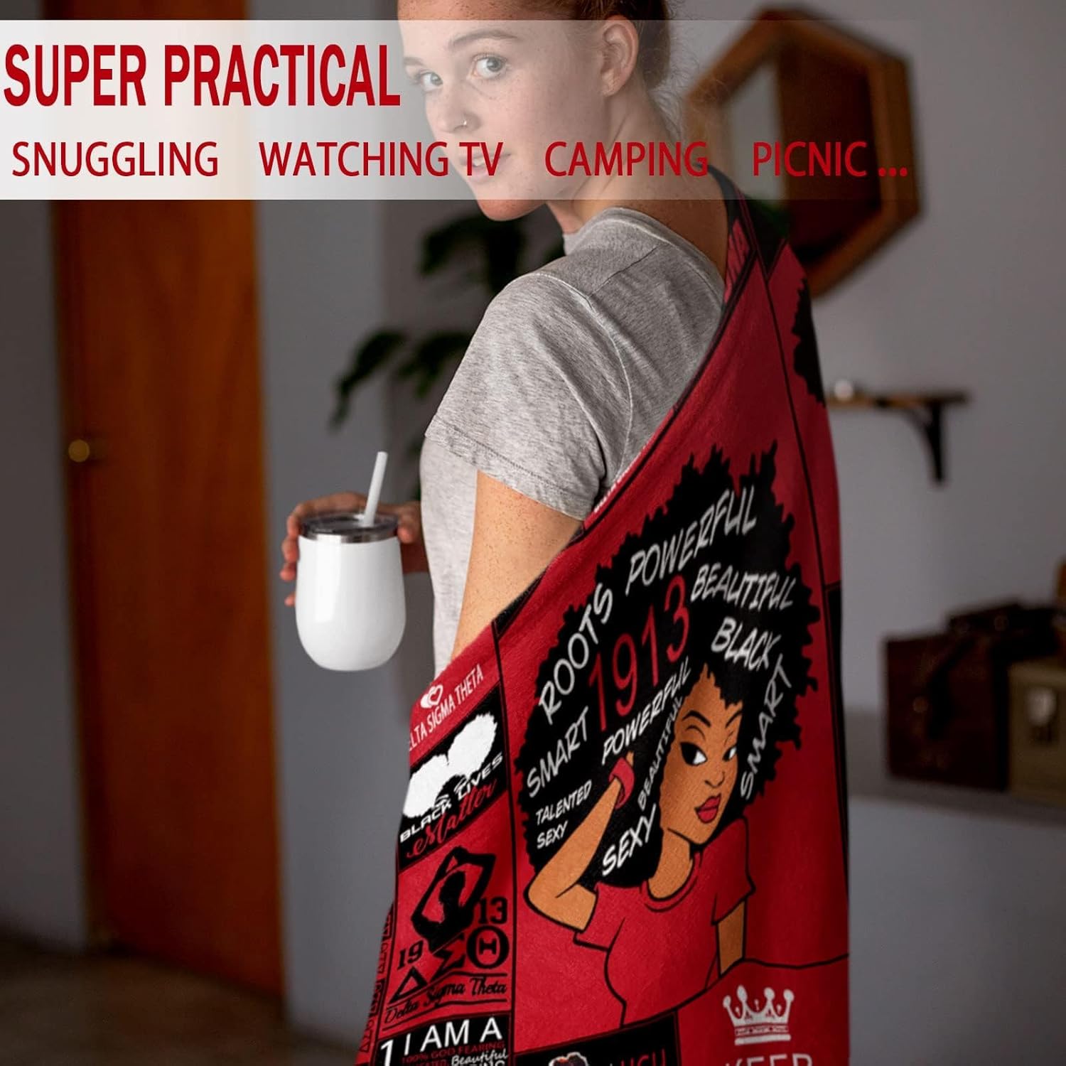 Sisterhood Blanket for Black Women – Empowerment Throw Blanket 60"x80" – Inspirational Gifts for African American Women, Friends, Daughters, Coworkers – Soft Fleece, Warm & Cozy