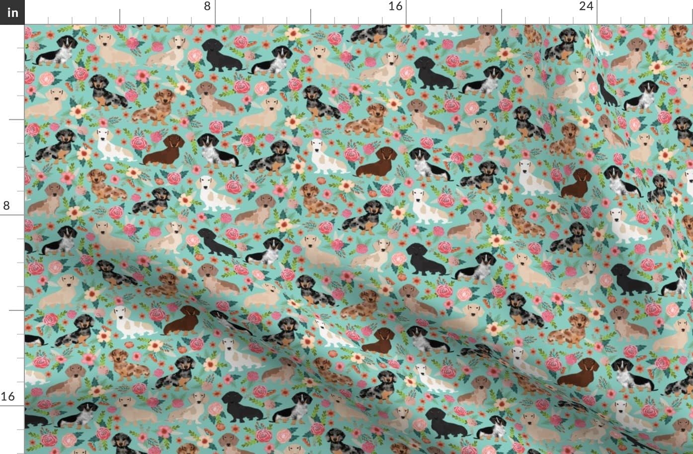 Spoonflower Fabric - Dachshunds Florals Cute Dogs Best Vintage Flowers Dachshund Floral Printed on Organic Cotton Sateen Fabric by The Yard - Sewing Quilting Apparel Home Decor