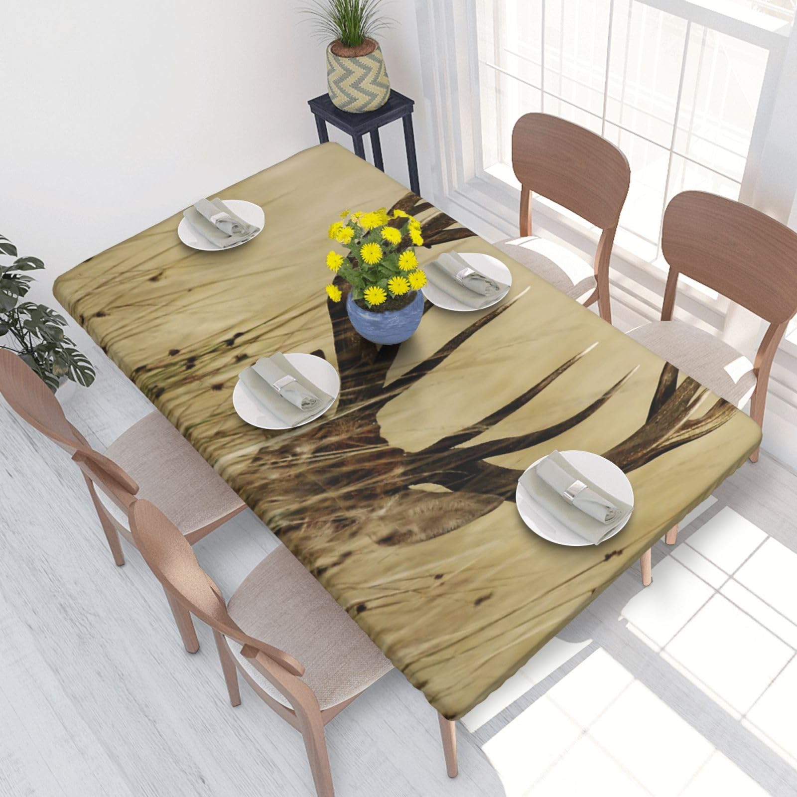 BNVSADC Whitetail Deer Fawn in Wilderness Stag Printed 4FT Tablecloth 122x76 CM Polyester Kitchen Water Resistant Table Cloth Dining Table Decoration Table Covers