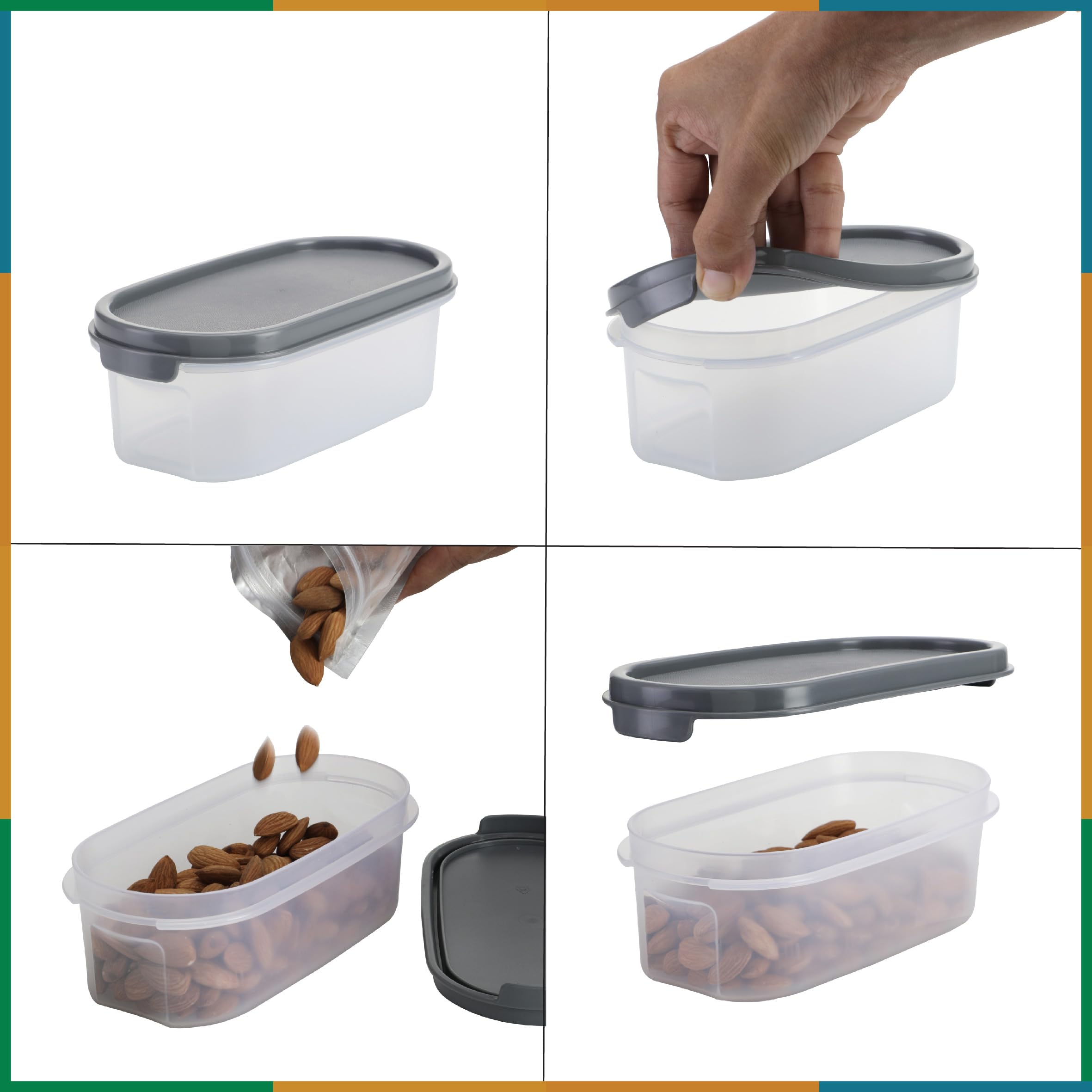 KOLORR Lot de 5 récipients modulaires en plastique pour cuisine | Organisateur d'aliments secs | Bocal hermétique | Transparent