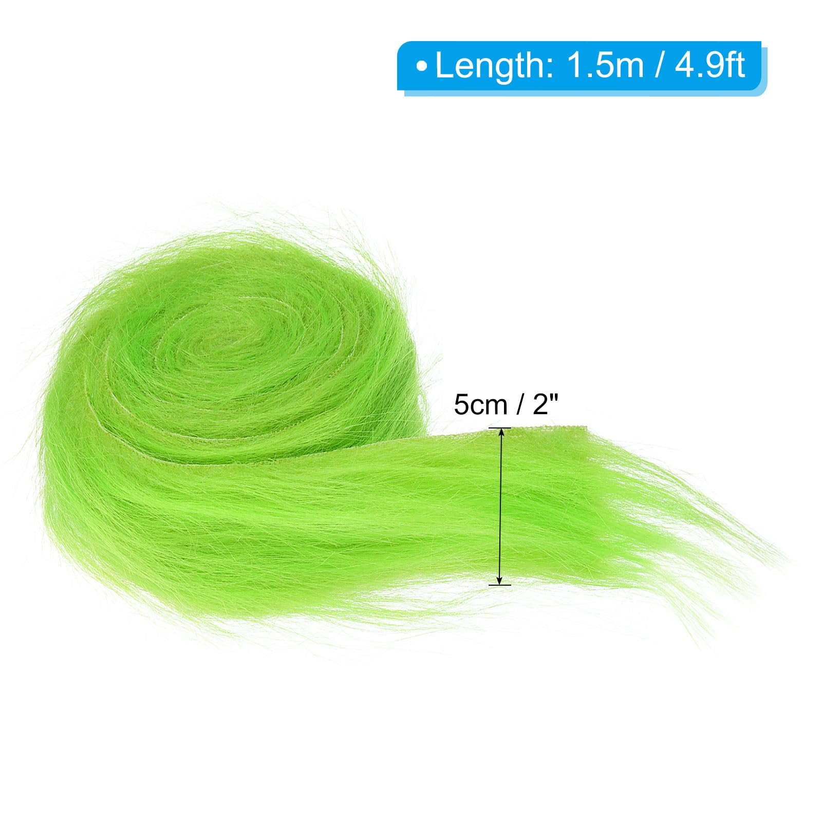 PATIKIL 4.9ft x 2 in Faux Fur Fabric Roll, Plush Precut Strips for DIY Craft Christmas Decoration Cosplay Costume, Green - Image 2