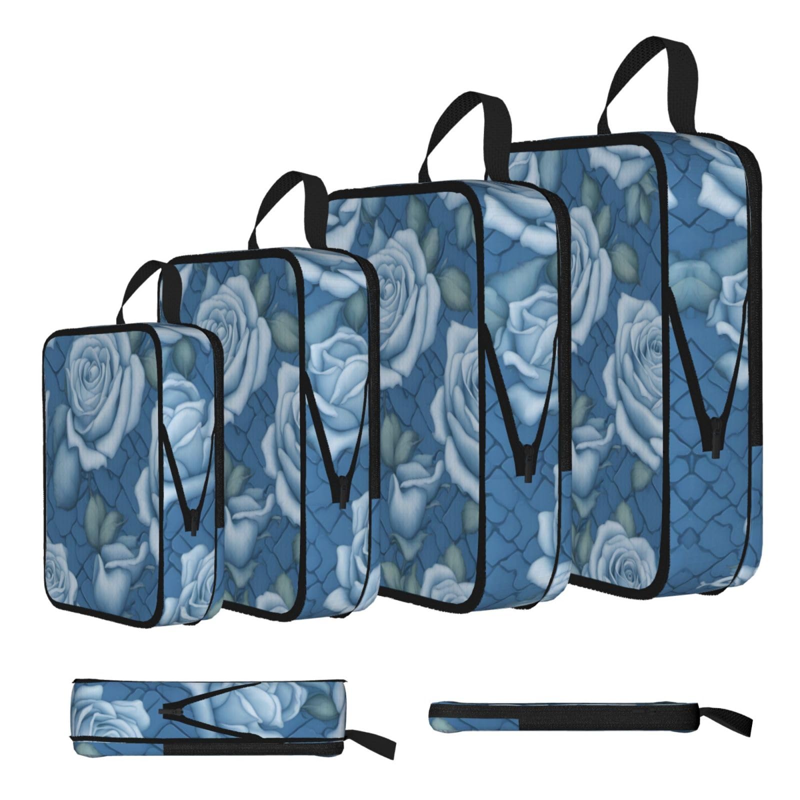 Sxzvvbn Black Beautiful Roses On Blue Background Compression Packing Cubes 4 Piece Set