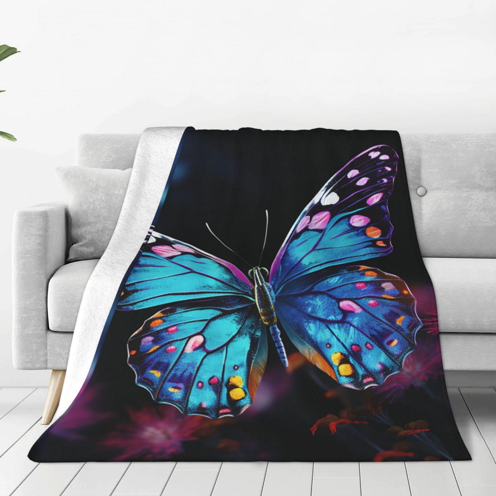 Couverture chaude en peluche micro polaire imprimé papillon