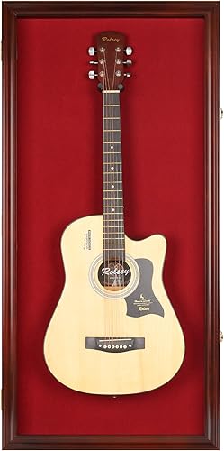 Miniatura 6 de Vitrina grande para guitarra acústica de 406in se adapta a la mayoría de guitarras con cerradura acabado caoba fondo rojo acabado caoba