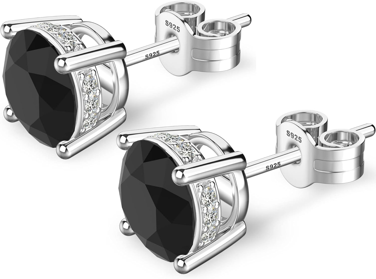 18K White Gold Plated Round Cubic Zirconia Simulated Diamond Stud Earrings Solid Sterling Silver Post Sparkly CZ Studs Earrings for Women Men - Image 2