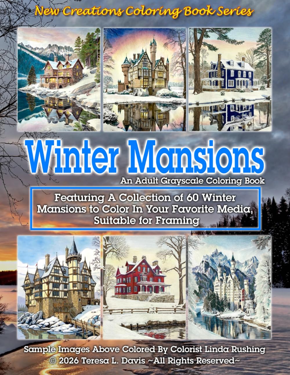 New Creations Coloring Book Series: Winter Mansions: An adult grayscale coloring book (coloring book for grownups) featuring A.I. generated images of ... your favorite medium, suitable for framing.